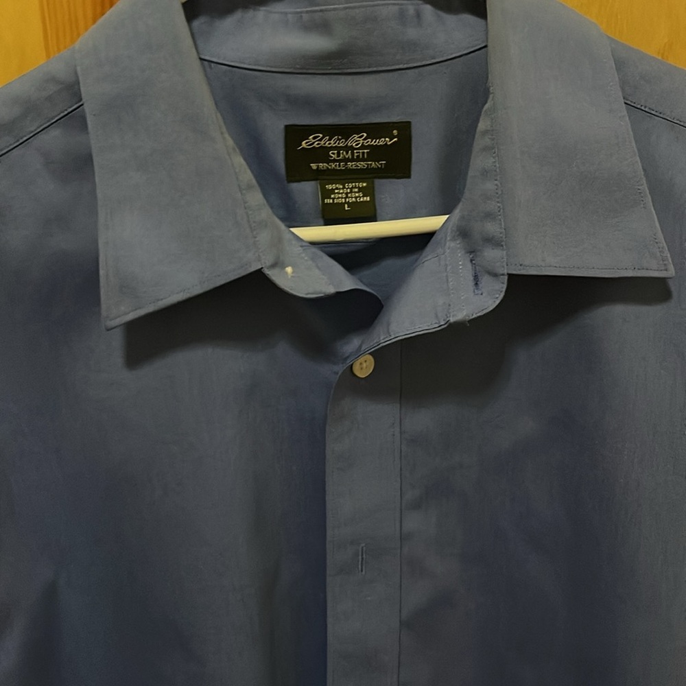 Eddie Bauer Men’s Slim Fit Blue Dress Shirt button down Large